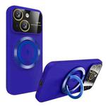 For iPhone 15 Plus Large Window MagSafe Magnetic Holder Phone Case(Klein Blue)