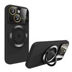 For iPhone 15 Large Window MagSafe Magnetic Holder Phone Case(Black)