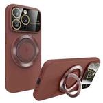 For iPhone 14 Pro Large Window MagSafe Magnetic Holder Phone Case(Claret Red)