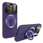 For iPhone 13 Large Window MagSafe Magnetic Holder Phone Case(Dark Purple)