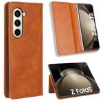 For Samsung Galaxy Z Fold5 Magnetic Buckle Retro Texture Leather Phone Case(Brown)