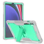 For Samsung Galaxy Tab S9+ Shockproof Silicone Hybrid PC Tablet Case with Holder(Mint Green + Grey)