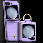 For Samsung Galaxy Z Flip5 Leather Shockproof Phone Case with Ring Holder(Purple)