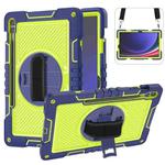 For Samsung Galaxy Tab S9+ 360 Degree Rotation PC Contrast Silicone Tablet Case(Navy Blue + Yellow Green)