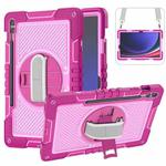 For Samsung Galaxy Tab S9+ 360 Degree Rotation PC Contrast Silicone Tablet Case(Rose Red + Pink)