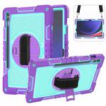 For Samsung Galaxy Tab S9+ 360 Degree Rotation PC Contrast Silicone Tablet Case(Purple + Mint Green)