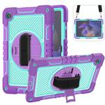 For Samsung Galaxy Tab A9+ 360 Degree Rotation PC Contrast Silicone Tablet Case(Purple + Mint Green)