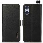 For Sony Xperia 5 V KHAZNEH Side-Magnetic Litchi Genuine Leather RFID Case(Black)