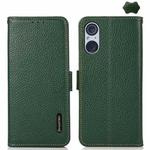 For Sony Xperia 5 V KHAZNEH Side-Magnetic Litchi Genuine Leather RFID Case(Green)