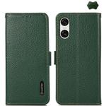 For Sony Xperia 10 VI KHAZNEH Side-Magnetic Litchi Genuine Leather RFID Case(Green)