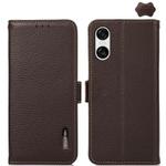 For Sony Xperia 10 VI KHAZNEH Side-Magnetic Litchi Genuine Leather RFID Case(Brown)