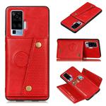 For Vivo X50 Double Buckle PU + TPU Shockproof Magnetic Protective Case with Card Slot & Holder(Red)