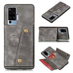 For Vivo X50 Double Buckle PU + TPU Shockproof Magnetic Protective Case with Card Slot & Holder(Grey)