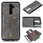 For Xiaomi Redmi 9 Double Buckle PU + TPU Shockproof Magnetic Protective Case with Card Slot & Holder(Grey)