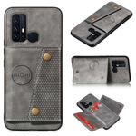 For Huawei P smart 2020 Double Buckle PU + TPU Shockproof Magnetic Protective Case with Card Slot & Holder(Grey)