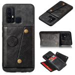 For Huawei P smart 2020 Double Buckle PU + TPU Shockproof Magnetic Protective Case with Card Slot & Holder(Black)