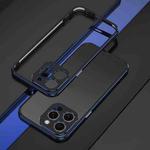 For iPhone 15 Pro Max Aurora Series Lens Protector + Metal Frame Phone Case(Black Blue)