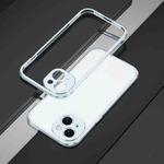 For iPhone 15 Plus Aurora Series Lens Protector + Metal Frame Phone Case(Blue Silver)
