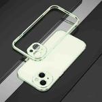 For iPhone 15 Aurora Series Lens Protector + Metal Frame Phone Case(Green Silver)