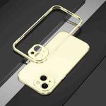 For iPhone 15 Aurora Series Lens Protector + Metal Frame Phone Case(Gold Silver)