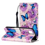 For Huawei Y5p Oil Embossed Coloured Drawing Pattern Horizontal Flip PU Leather Case with Holder & Card Slots & Wallet(Purple Flower Butterfly)