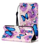 For Huawei Y6p Oil Embossed Coloured Drawing Pattern Horizontal Flip PU Leather Case with Holder & Card Slots & Wallet(Purple Flower Butterfly)