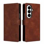 For Samsung Galaxy Z Fold7 5G AZNS Skin Feel Calf Texture Flip Leather Phone Case(Brown)