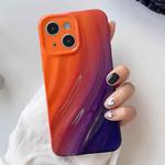 For iPhone 14 Plus Wave Texture Gradient Color TPU Phone Case(Orange-Black)