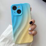 For iPhone 15 Wave Texture Gradient Color TPU Phone Case(Blue-Yellow)