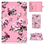For Amazon Kindle Fire HD 10 2017 Colored Drawing Pattern Horizontal Flip PU Leather Case with Holder & Card Slot & Sleep / Wake-up Function(Pink Flowers)