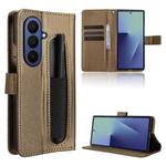 For Samsung Galaxy Z Fold7 with Pen Slot Diamond Texture Leather Phone Case(Brown)