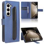 For Samsung Galaxy Fold5 Diamond Texture Leather Phone Case with Pen Slot(Blue)
