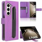 For Samsung Galaxy Fold5 Diamond Texture Leather Phone Case with Pen Slot(Purple)