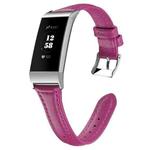 For Fitbit Charge 3 / 4 Slim Steel Head Leather Watch Band(Rose Red)