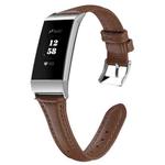 For Fitbit Charge 3 / 4 Slim Steel Head Leather Watch Band(Brown)