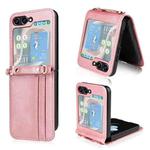 For Samsung Galaxy Z Flip5 Crossbody Card Slot Leather Phone Case(Pink)