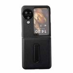 For OPPO Find N3 Flip Lichi Texture PU Shockproof Phone Case with Holder(Black)