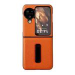 For OPPO Find N3 Flip Lichi Texture PU Shockproof Phone Case with Holder(Yellow)