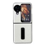 For OPPO Find N3 Flip Lichi Texture PU Shockproof Phone Case with Holder(White)