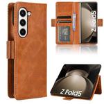 For Samsung Galaxy Z Fold5 Side Buckle Retro Texture Leather Phone Case(Brown)