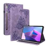 For Lenovo Tab P12 Butterfly Flower Embossed Leather Tablet Case(Purple)