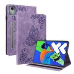 For Lenovo Tab P12 Pro 12.7 2025 Butterfly Flower Embossed Leather Tablet Case(Purple)