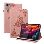 For Lenovo Idea Tab 11 / Xiaoxin Pad 2025 Butterfly Flower Embossed Leather Tablet Case(Rose Gold)