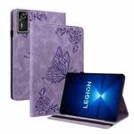 For Lenovo Legion Y700 Gen 4 Butterfly Flower Embossed Leather Tablet Case(Purple)
