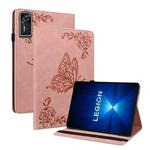 For Lenovo Legion Y700 Gen 4 Butterfly Flower Embossed Leather Tablet Case(Rose Gold)
