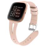 For Fitbit Versa 2 Leather Middle Opening Watch Band(Apricot)