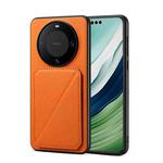For Huawei Mate 60 Pro Denior Calf Texture Holder Electroplating Phone Case(Orange)