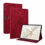 For Honor Pad 9 12.1 Butterfly Flower Embossed Leather Tablet Case(Red)
