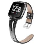 For Fitbit Versa 2 Top Layer Cowhide Pointed Tail Open Leather Watch Band(Flash Black)