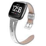 For Fitbit Versa 2 Top Layer Cowhide Pointed Tail Open Leather Watch Band(Shiny Silver)